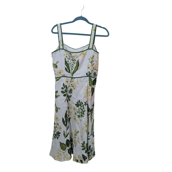 Ann Taylor Loft size 8 Sunflower Print  Linen Blend A-Line Dress  Green Trim - Picture 1 of 12